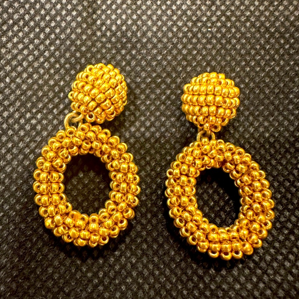 J.Crew gold tone beaded drop circle earrings